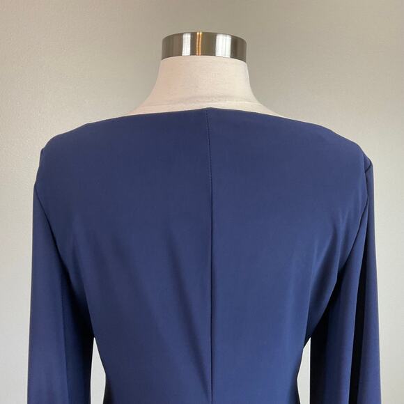 Long Sleeve Beaded Cuff Cocktail Dress Blue Size 8 Ruffled Sheath by MARINA - Picture 6 of 10